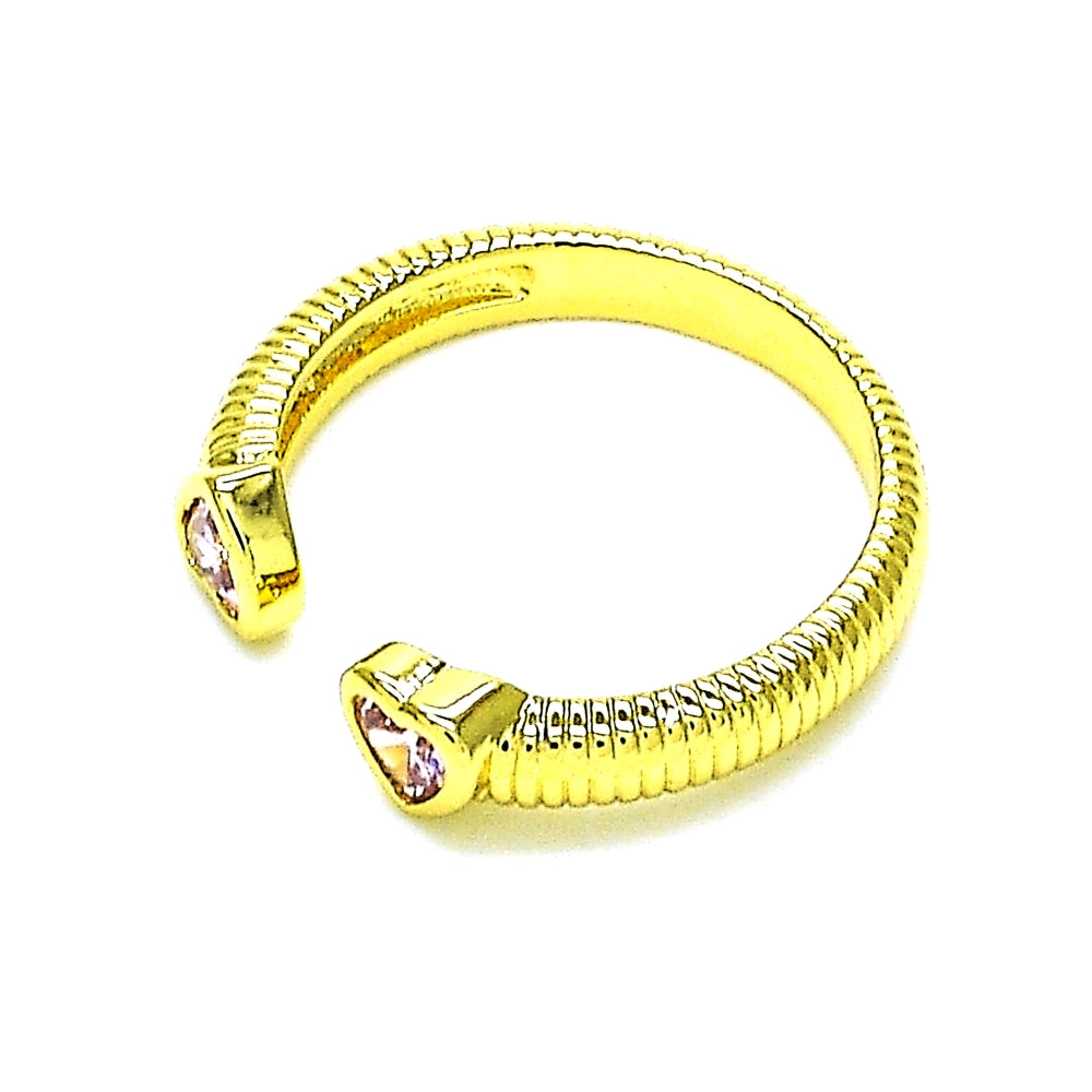Oro Laminado Multi Stone Ring, Gold Filled Style Heart Design, with Pink Cubic Zirconia, Polished, Golden Finish