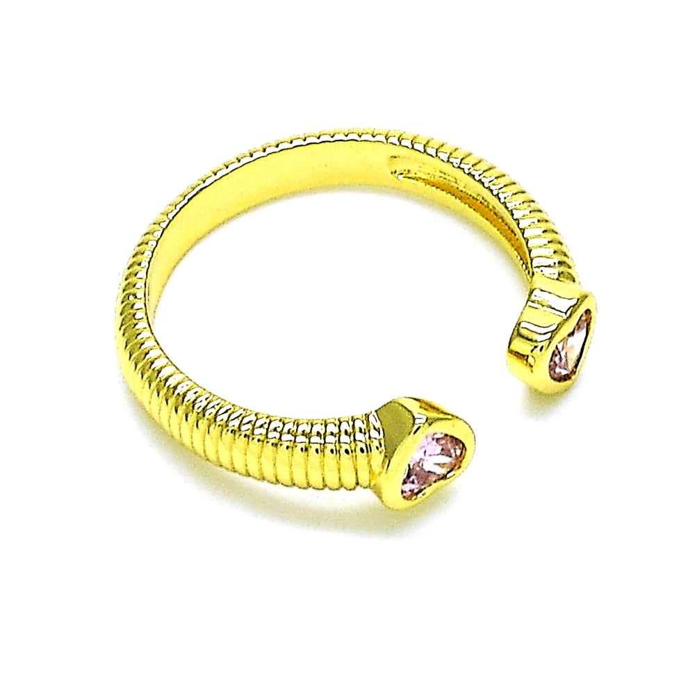 Oro Laminado Multi Stone Ring, Gold Filled Style Heart Design, with Pink Cubic Zirconia, Polished, Golden Finish