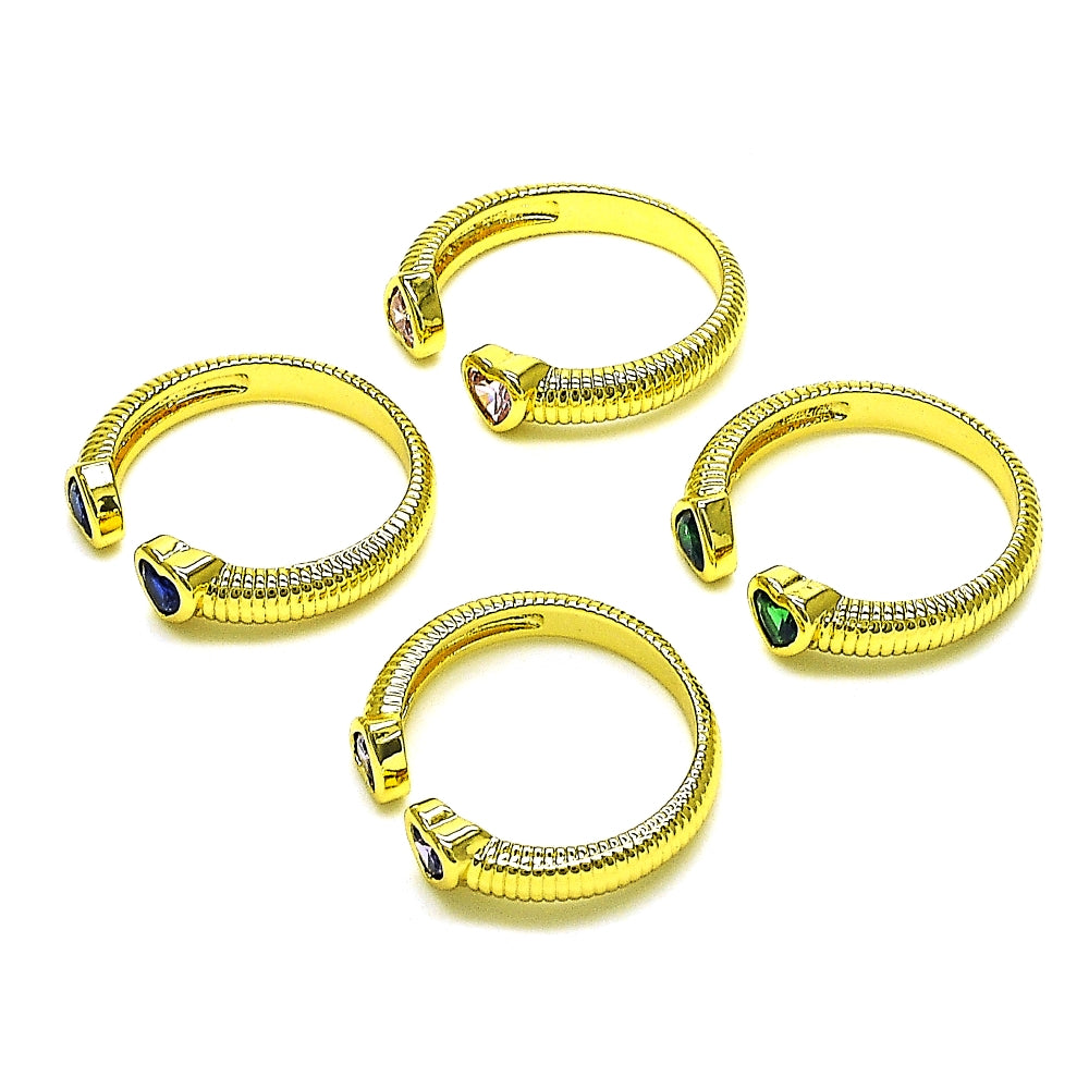 Oro Laminado Multi Stone Ring, Gold Filled Style Heart Design, with Pink Cubic Zirconia, Polished, Golden Finish
