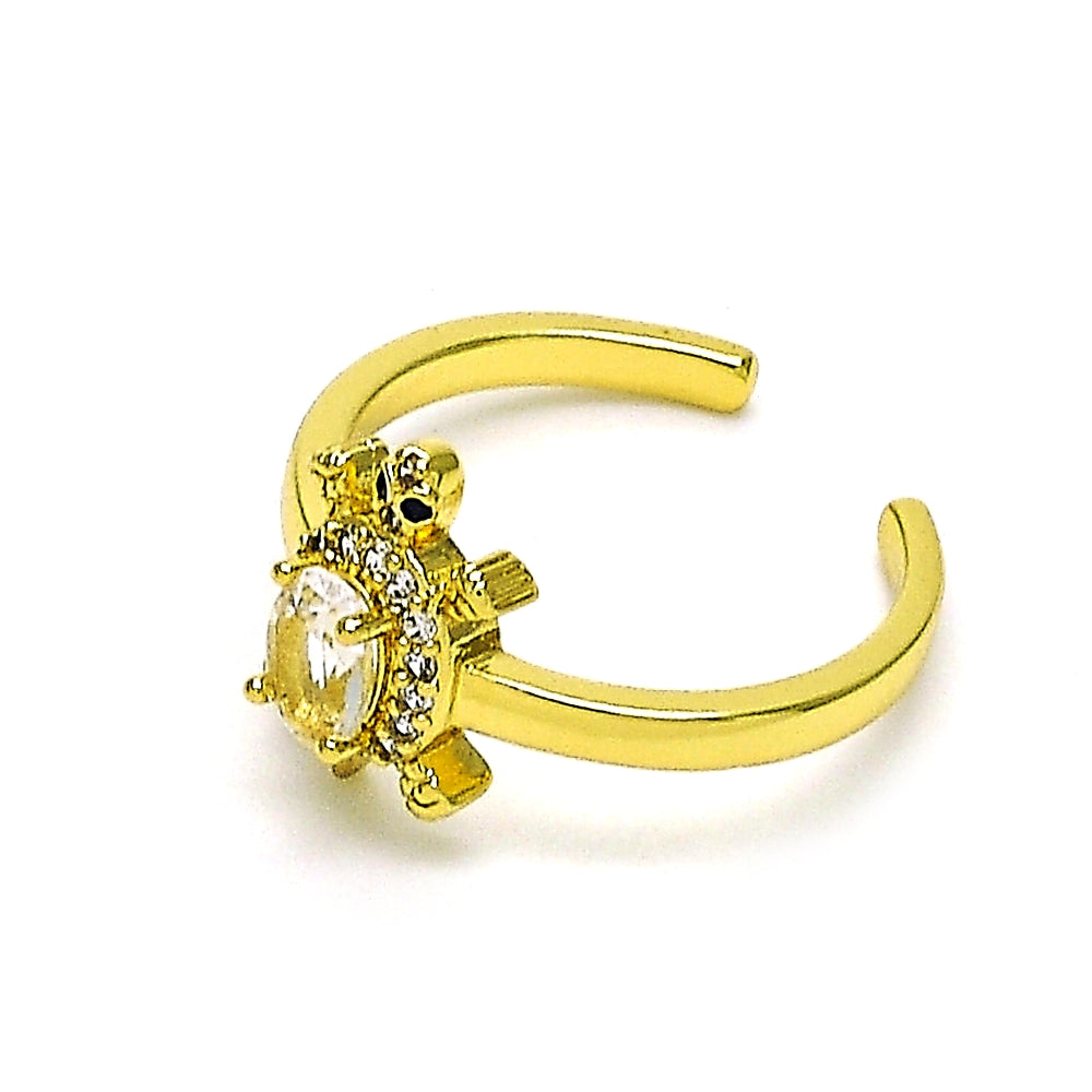 Oro Laminado Multi Stone Ring, Gold Filled Style Turtle Design, with White Cubic Zirconia and White Micro Pave, Polished, Golden Finish