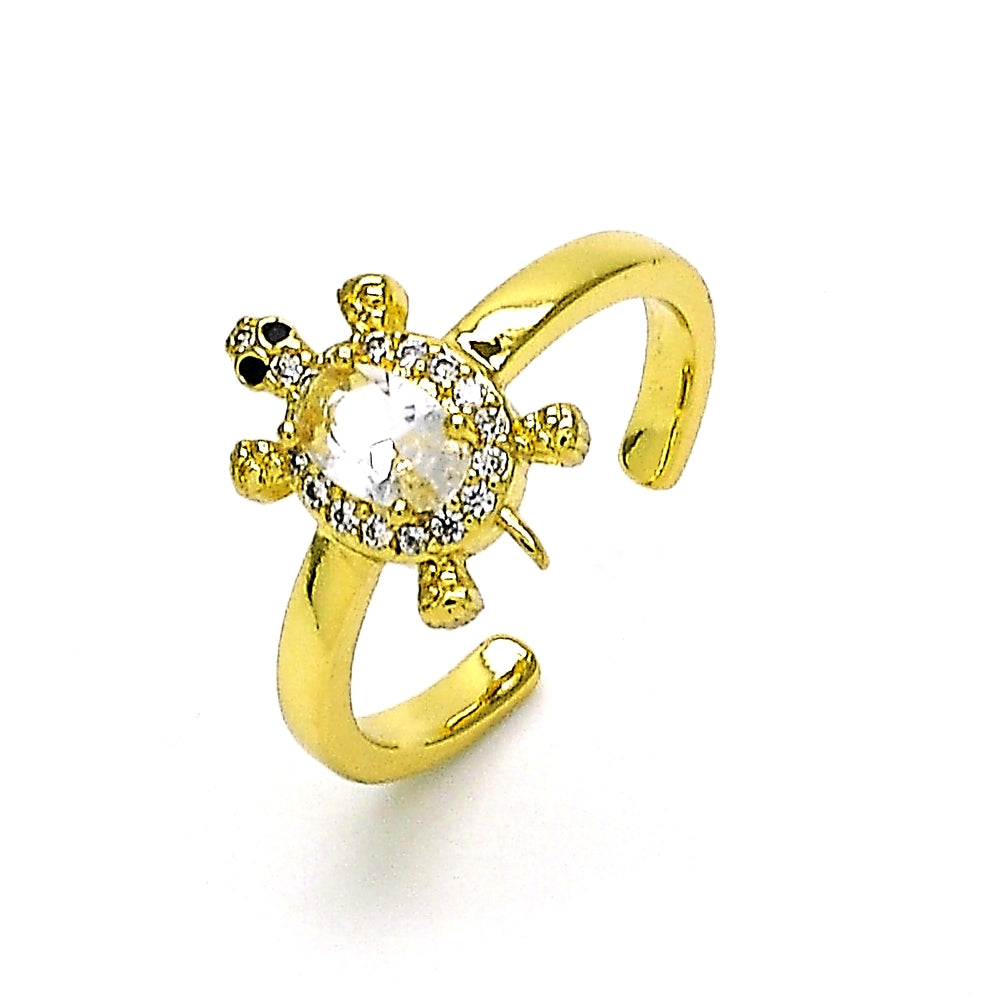 Oro Laminado Multi Stone Ring, Gold Filled Style Turtle Design, with White Cubic Zirconia and White Micro Pave, Polished, Golden Finish