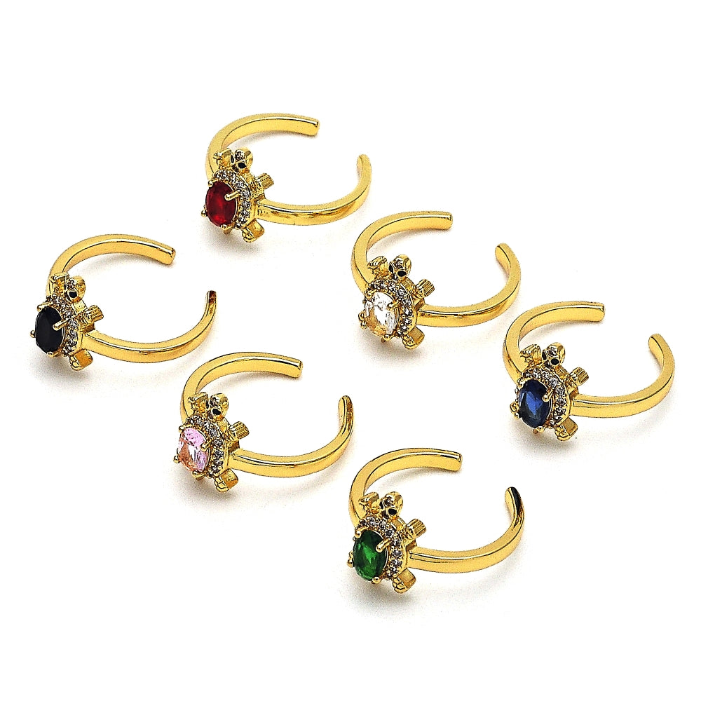 Oro Laminado Multi Stone Ring, Gold Filled Style Turtle Design, with White Cubic Zirconia and White Micro Pave, Polished, Golden Finish