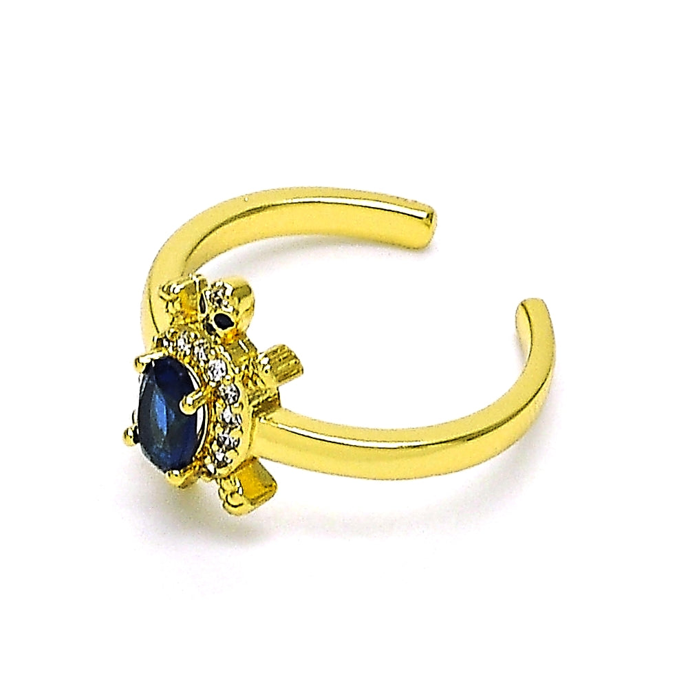 Oro Laminado Multi Stone Ring, Gold Filled Style Turtle Design, with Sapphire Blue Cubic Zirconia and White Micro Pave, Polished, Golden Finish