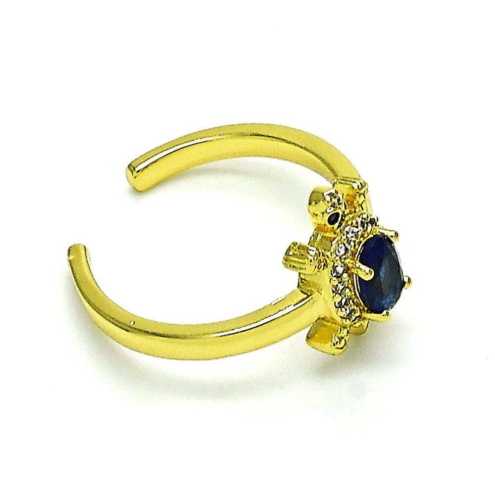 Oro Laminado Multi Stone Ring, Gold Filled Style Turtle Design, with Sapphire Blue Cubic Zirconia and White Micro Pave, Polished, Golden Finish