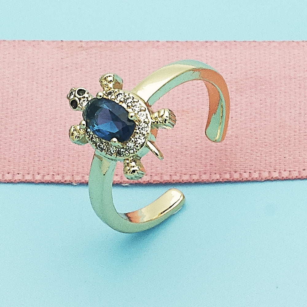Oro Laminado Multi Stone Ring, Gold Filled Style Turtle Design, with Sapphire Blue Cubic Zirconia and White Micro Pave, Polished, Golden Finish