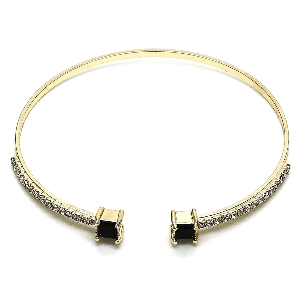 Oro Laminado Individual Bangle, Gold Filled Style with Black Cubic Zirconia and White Crystal, Polished, Golden Finish