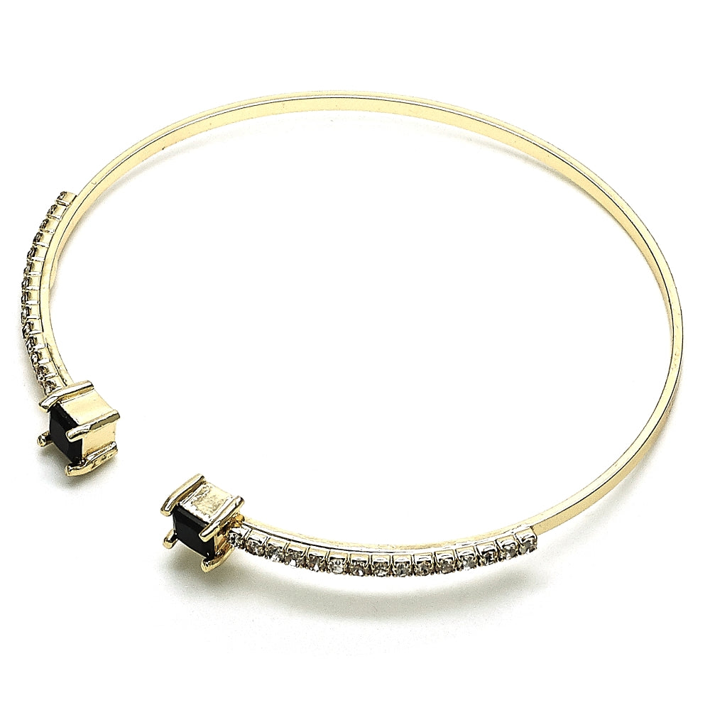 Oro Laminado Individual Bangle, Gold Filled Style with Black Cubic Zirconia and White Crystal, Polished, Golden Finish