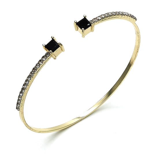 Oro Laminado Individual Bangle, Gold Filled Style with Black Cubic Zirconia and White Crystal, Polished, Golden Finish