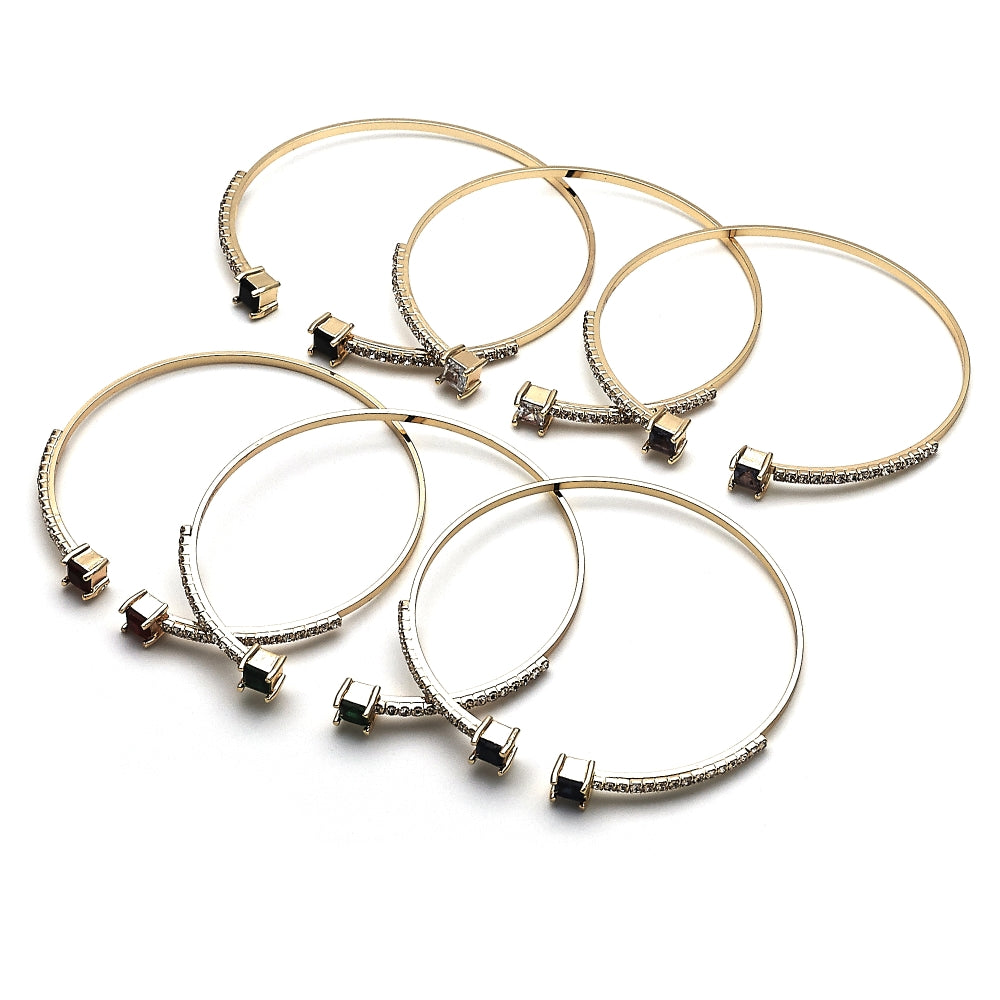 Oro Laminado Individual Bangle, Gold Filled Style with Black Cubic Zirconia and White Crystal, Polished, Golden Finish