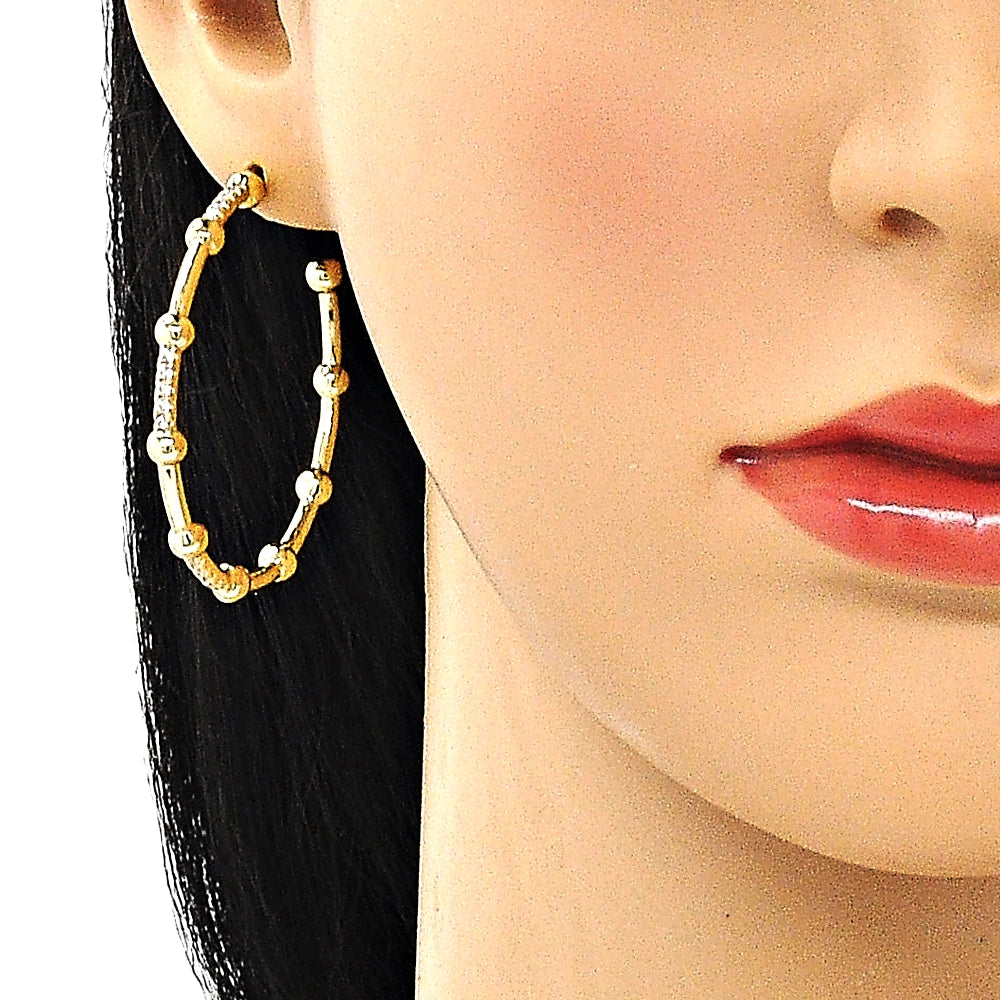 Oro Laminado Stud Earring, Gold Filled Style with White Micro Pave, Polished, Golden Finish