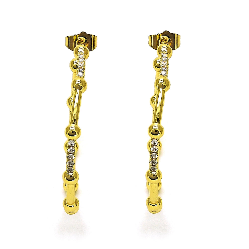 Oro Laminado Stud Earring, Gold Filled Style with White Micro Pave, Polished, Golden Finish