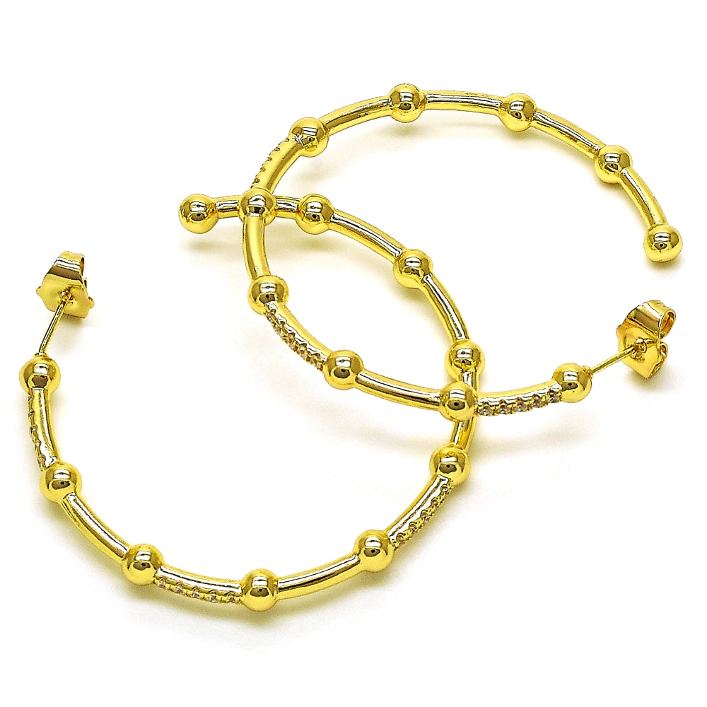 Oro Laminado Stud Earring, Gold Filled Style with White Micro Pave, Polished, Golden Finish