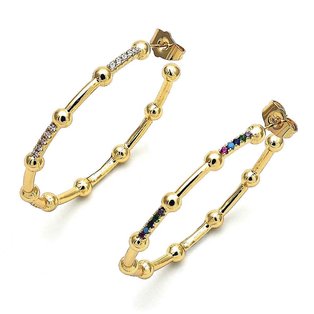 Oro Laminado Stud Earring, Gold Filled Style with White Micro Pave, Polished, Golden Finish