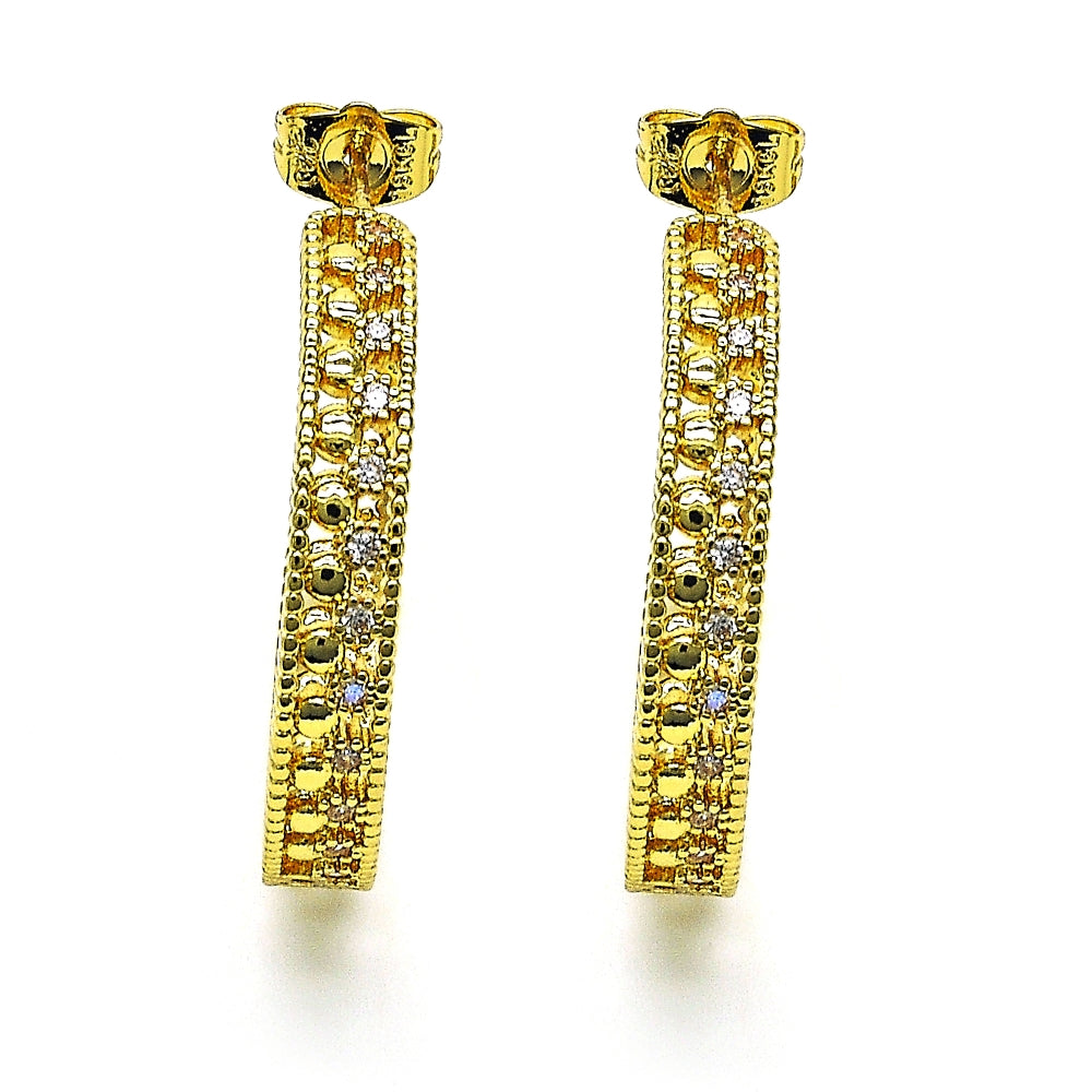 Oro Laminado Stud Earring, Gold Filled Style with White Micro Pave, Polished, Golden Finish