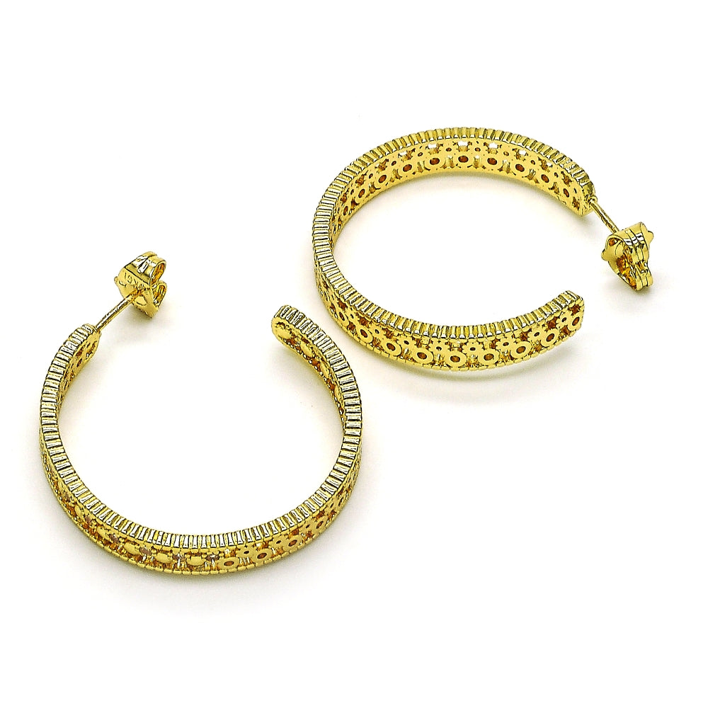 Oro Laminado Stud Earring, Gold Filled Style with White Micro Pave, Polished, Golden Finish