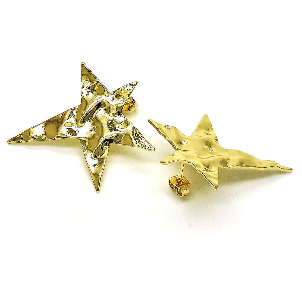 Oro Laminado Stud Earring, Gold Filled Style Star Design, Polished, Golden Finish