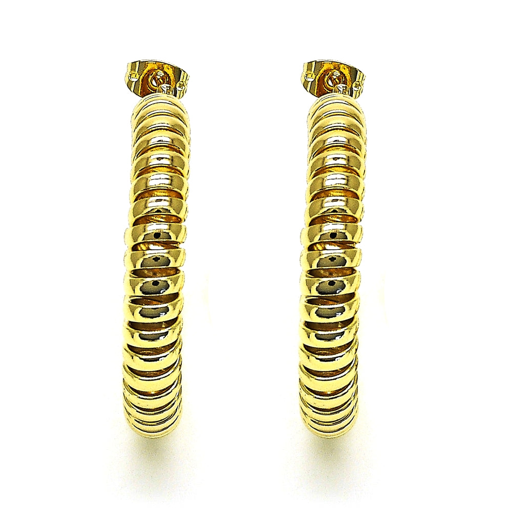 Oro Laminado Stud Earring, Gold Filled Style Spiral Design, Polished, Golden Finish