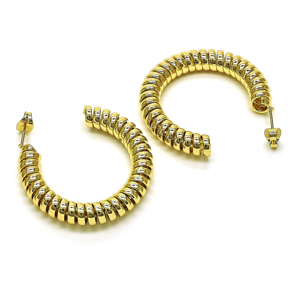 Oro Laminado Stud Earring, Gold Filled Style Spiral Design, Polished, Golden Finish