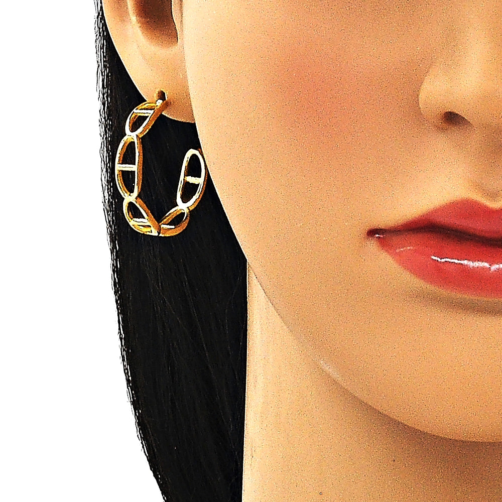 Oro Laminado Medium Hoop, Gold Filled Style Puff Mariner Design, Polished, Golden Finish