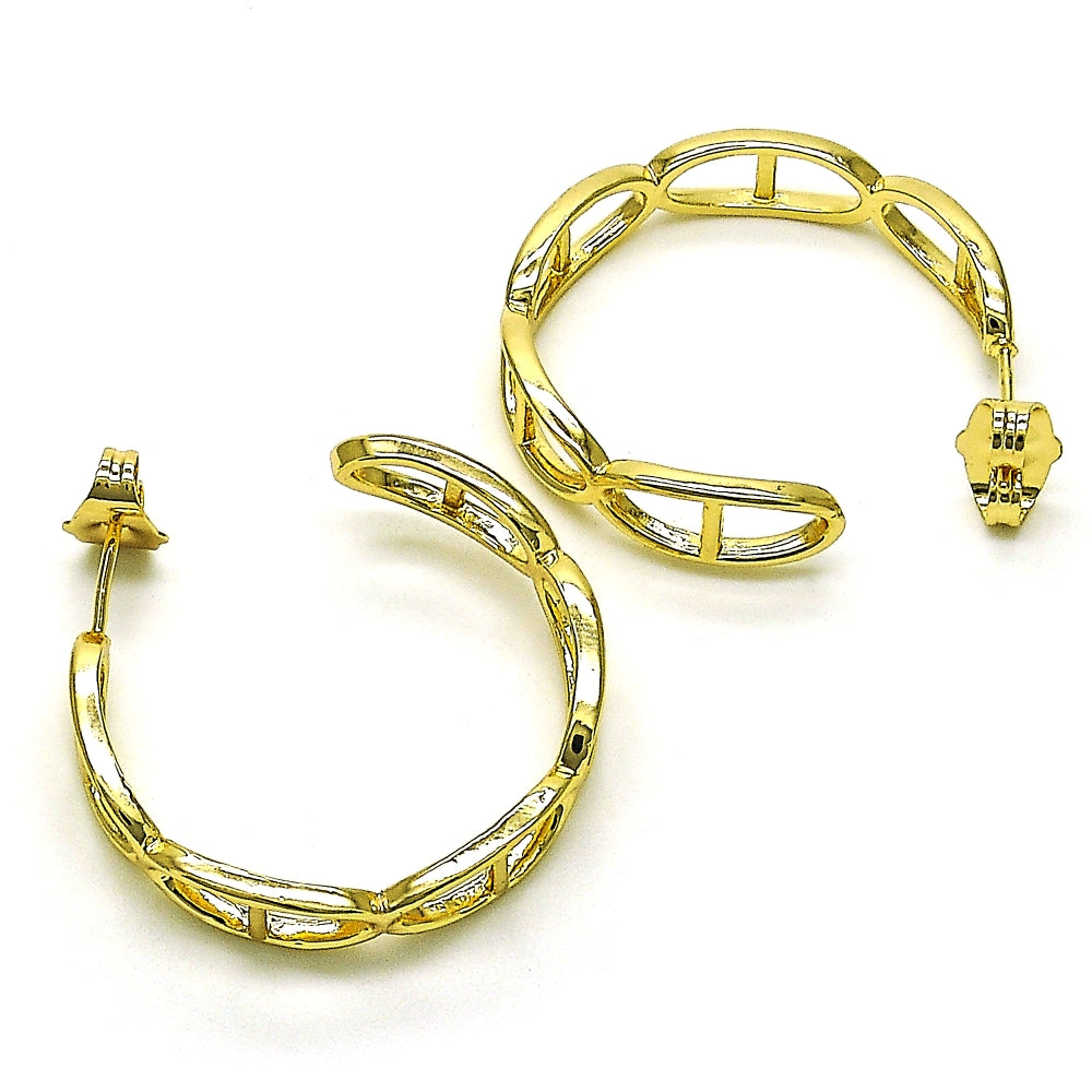 Oro Laminado Medium Hoop, Gold Filled Style Puff Mariner Design, Polished, Golden Finish