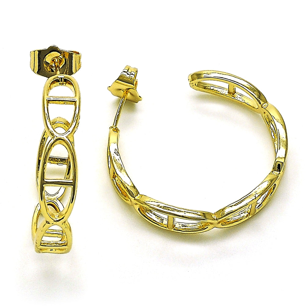 Oro Laminado Medium Hoop, Gold Filled Style Puff Mariner Design, Polished, Golden Finish