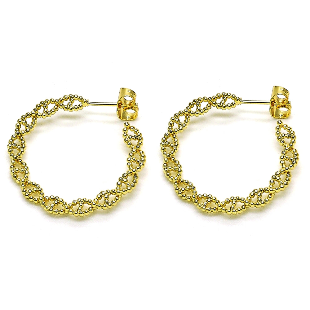 Oro Laminado Medium Hoop, Gold Filled Style Twist Design, Polished, Golden Finish