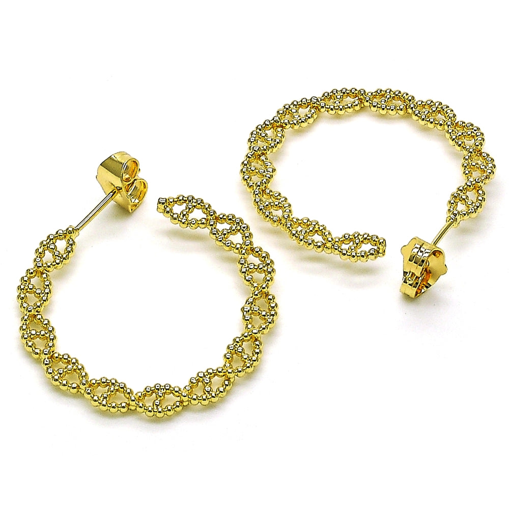 Oro Laminado Medium Hoop, Gold Filled Style Twist Design, Polished, Golden Finish