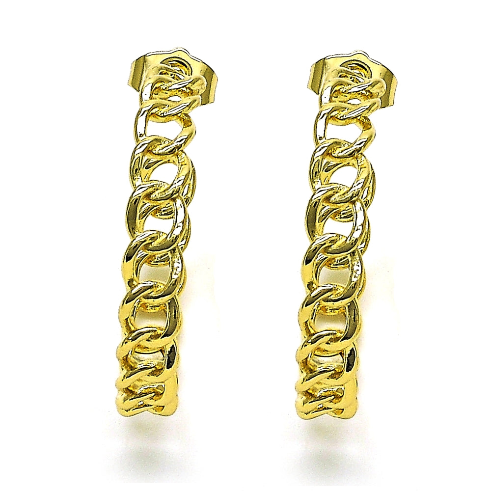 Oro Laminado Medium Hoop, Gold Filled Style Curb Design, Polished, Golden Finish
