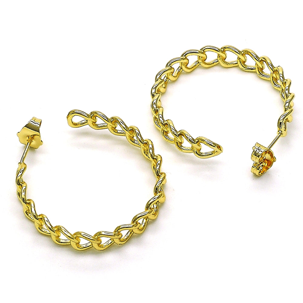 Oro Laminado Medium Hoop, Gold Filled Style Curb Design, Polished, Golden Finish