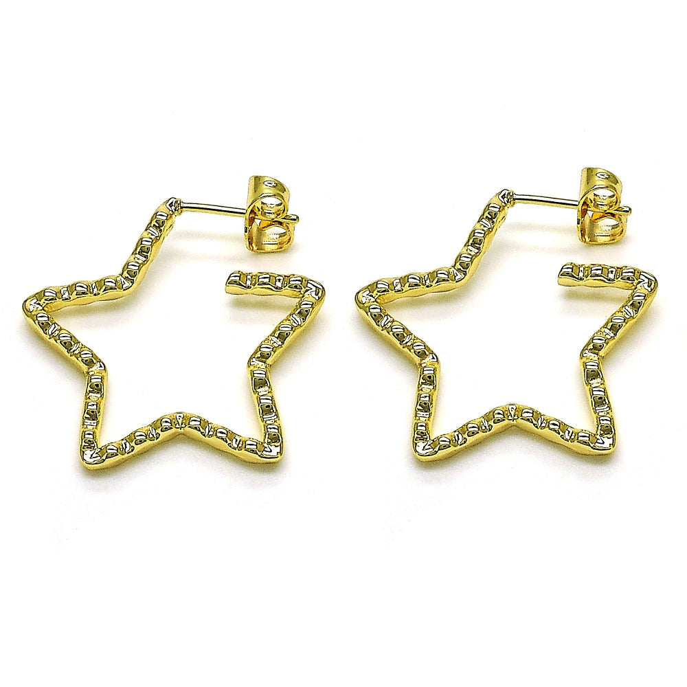 Oro Laminado Medium Hoop, Gold Filled Style Star Design, Polished, Golden Finish