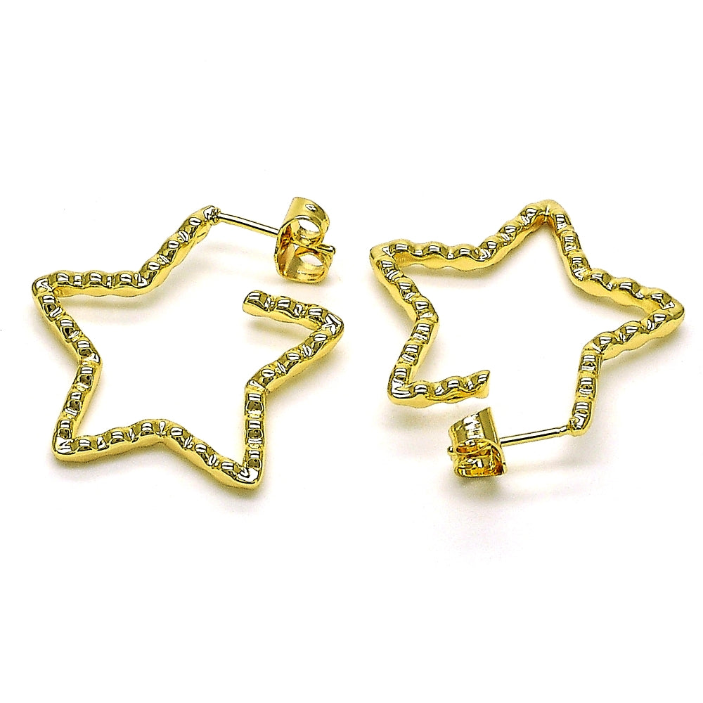 Oro Laminado Medium Hoop, Gold Filled Style Star Design, Polished, Golden Finish