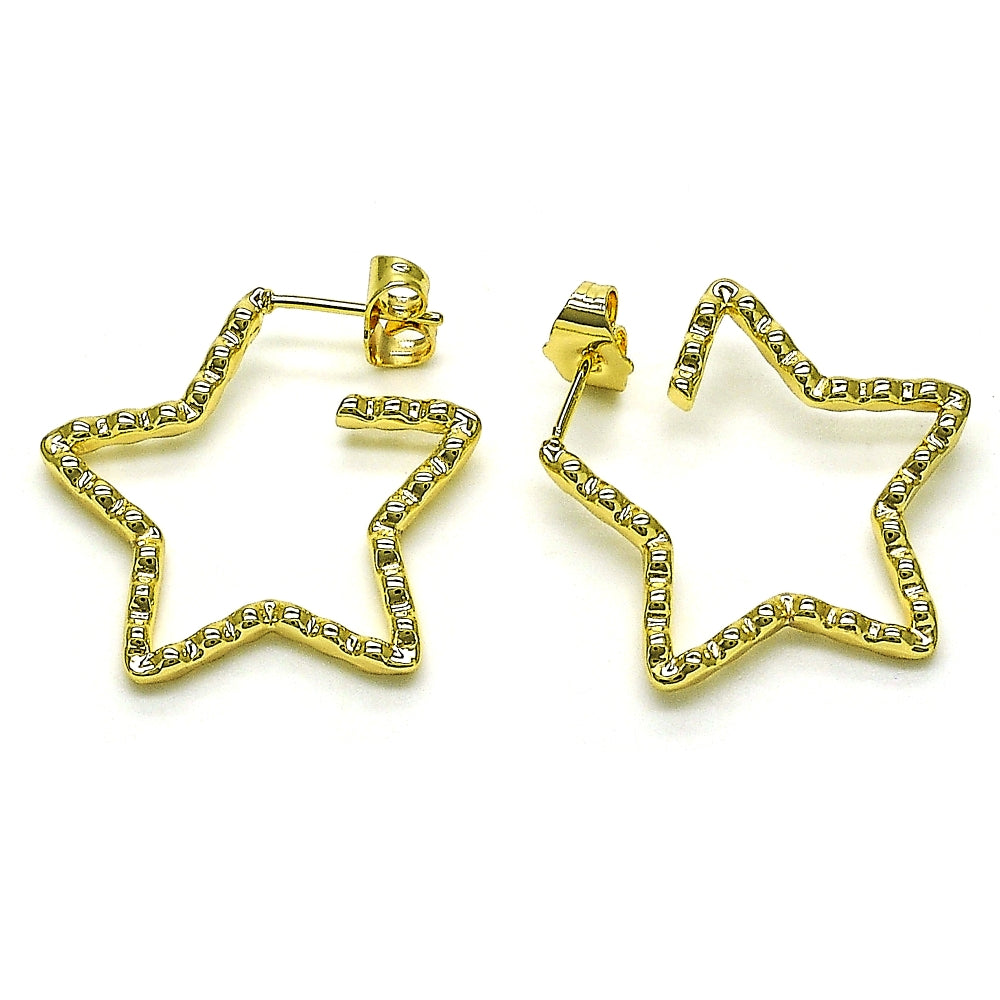 Oro Laminado Medium Hoop, Gold Filled Style Star Design, Polished, Golden Finish