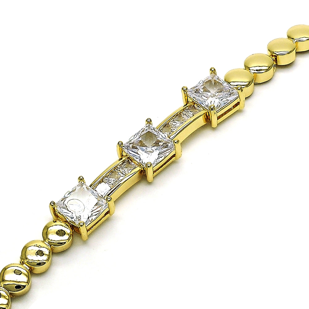 Oro Laminado Fancy Bracelet, Gold Filled Style with White Cubic Zirconia, Polished, Golden Finish