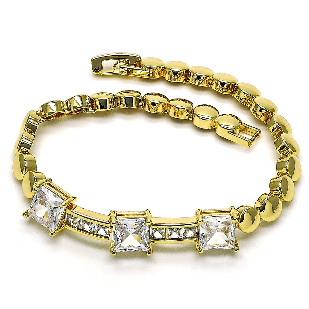 Oro Laminado Fancy Bracelet, Gold Filled Style with White Cubic Zirconia, Polished, Golden Finish