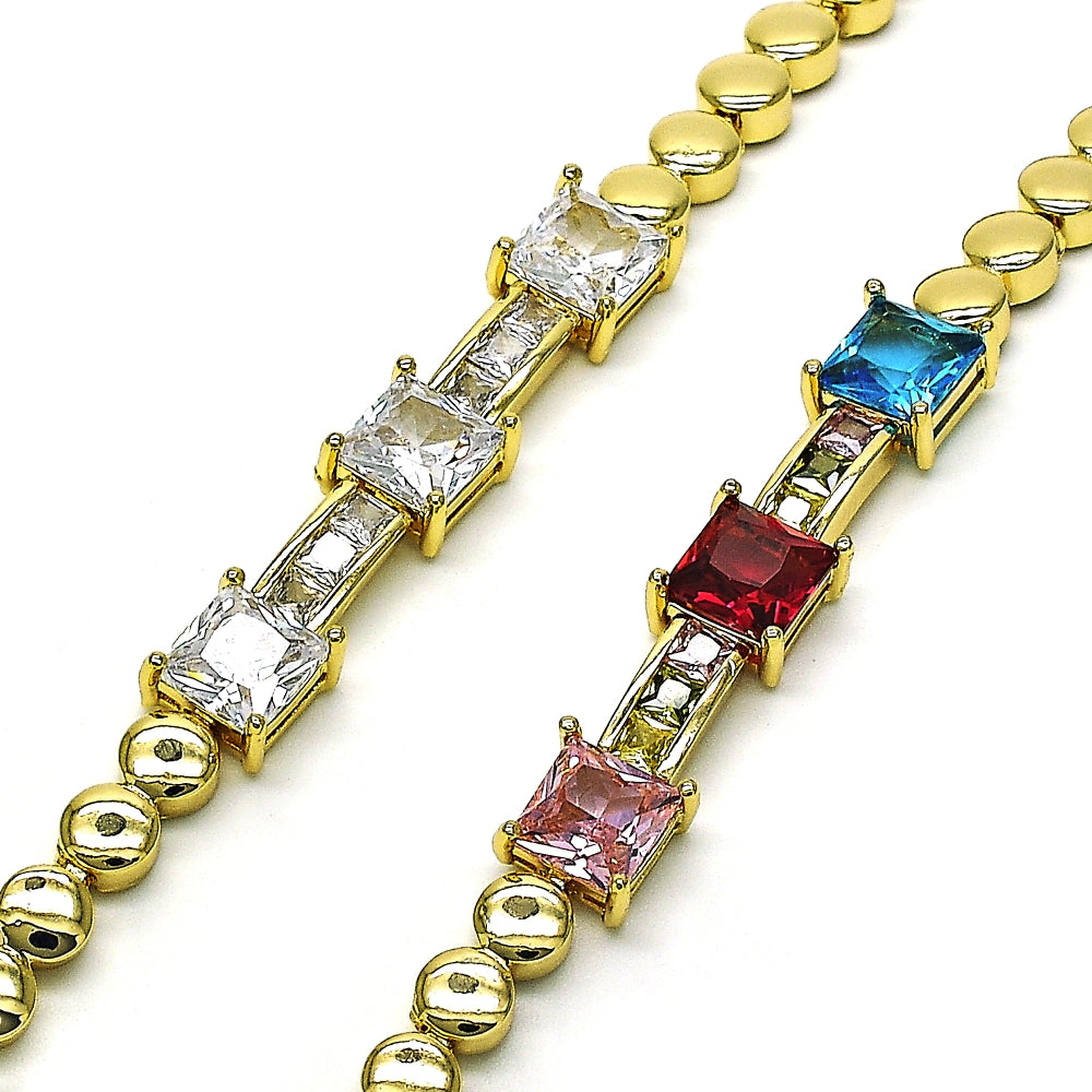 Oro Laminado Fancy Bracelet, Gold Filled Style with White Cubic Zirconia, Polished, Golden Finish