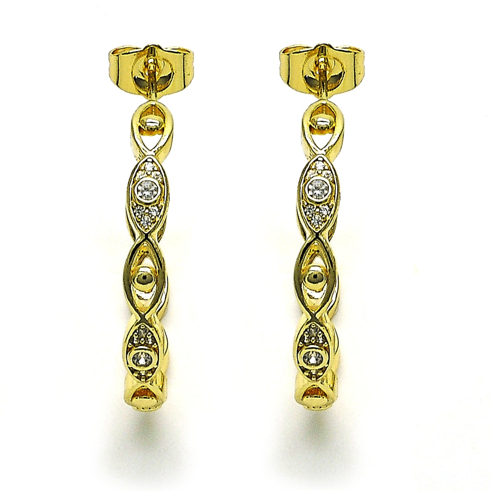 Oro Laminado Medium Hoop, Gold Filled Style Evil Eye Design, with White Micro Pave, Polished, Golden Finish