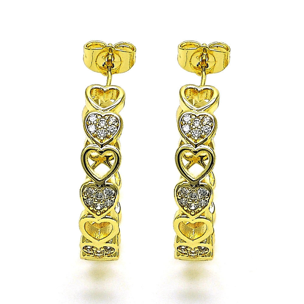 Oro Laminado Medium Hoop, Gold Filled Style Heart Design, with White Micro Pave, Polished, Golden Finish