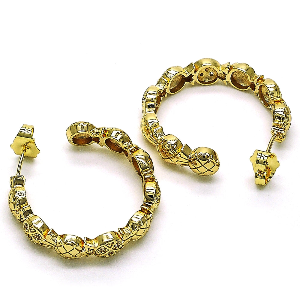Oro Laminado Medium Hoop, Gold Filled Style Pineapple Design, with White Micro Pave, Polished, Golden Finish