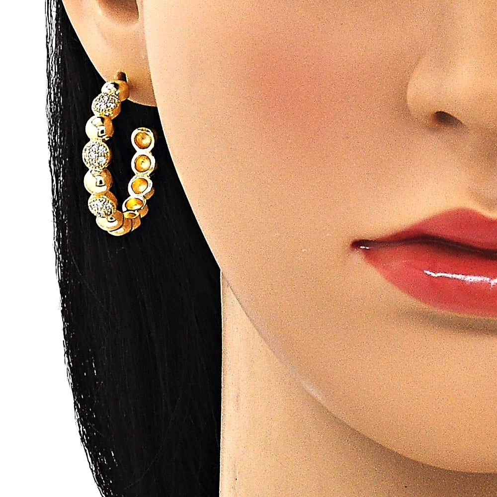Oro Laminado Medium Hoop, Gold Filled Style with White Micro Pave, Polished, Golden Finish