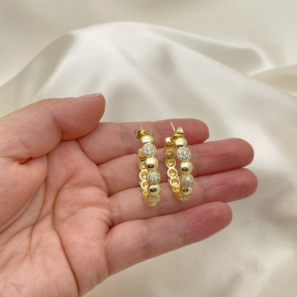 Oro Laminado Medium Hoop, Gold Filled Style with White Micro Pave, Polished, Golden Finish