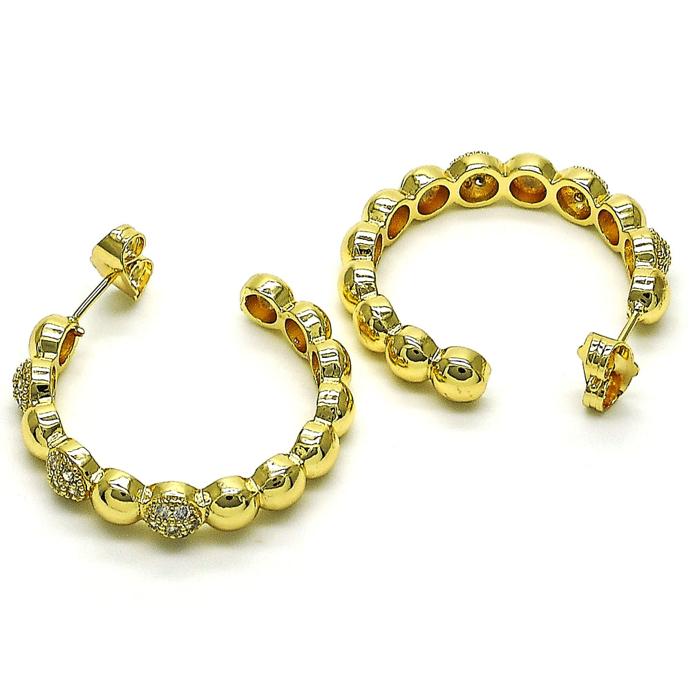 Oro Laminado Medium Hoop, Gold Filled Style with White Micro Pave, Polished, Golden Finish