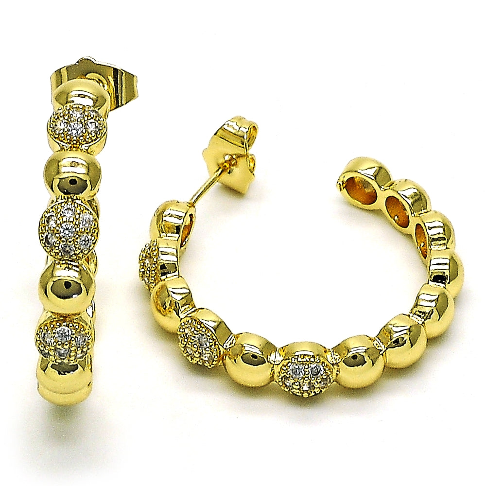 Oro Laminado Medium Hoop, Gold Filled Style with White Micro Pave, Polished, Golden Finish