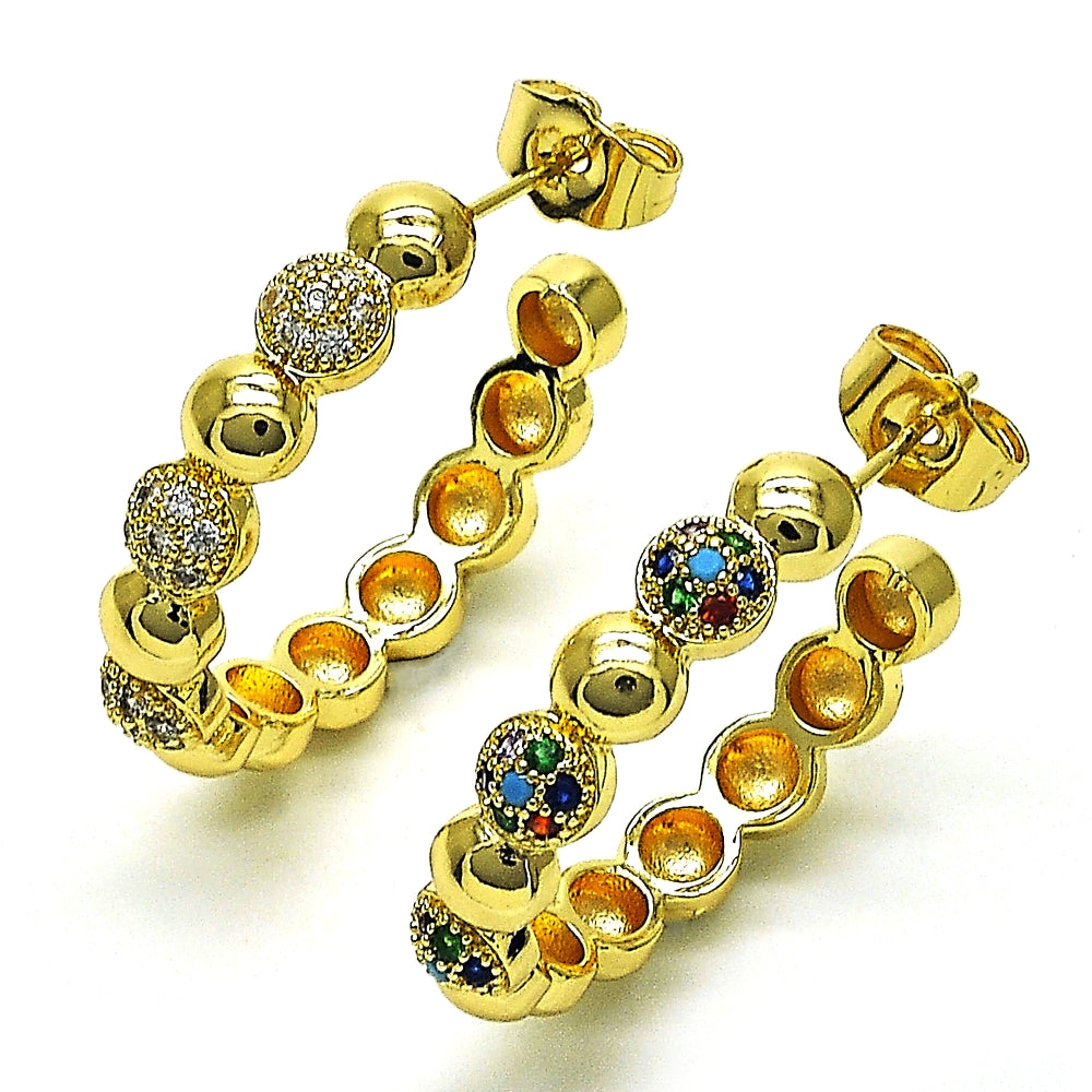 Oro Laminado Medium Hoop, Gold Filled Style with White Micro Pave, Polished, Golden Finish