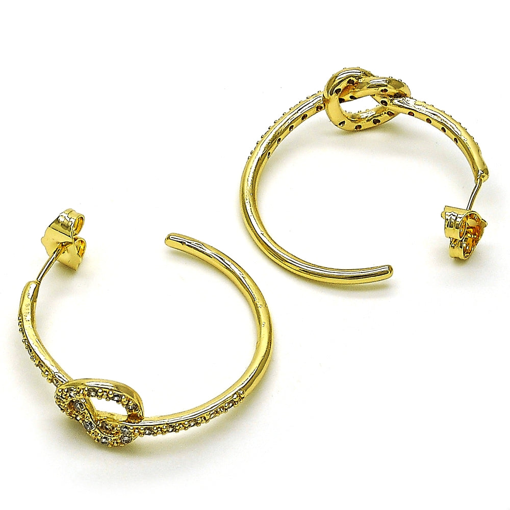 Oro Laminado Medium Hoop, Gold Filled Style Love Knot Design, with White Micro Pave, Polished, Golden Finish
