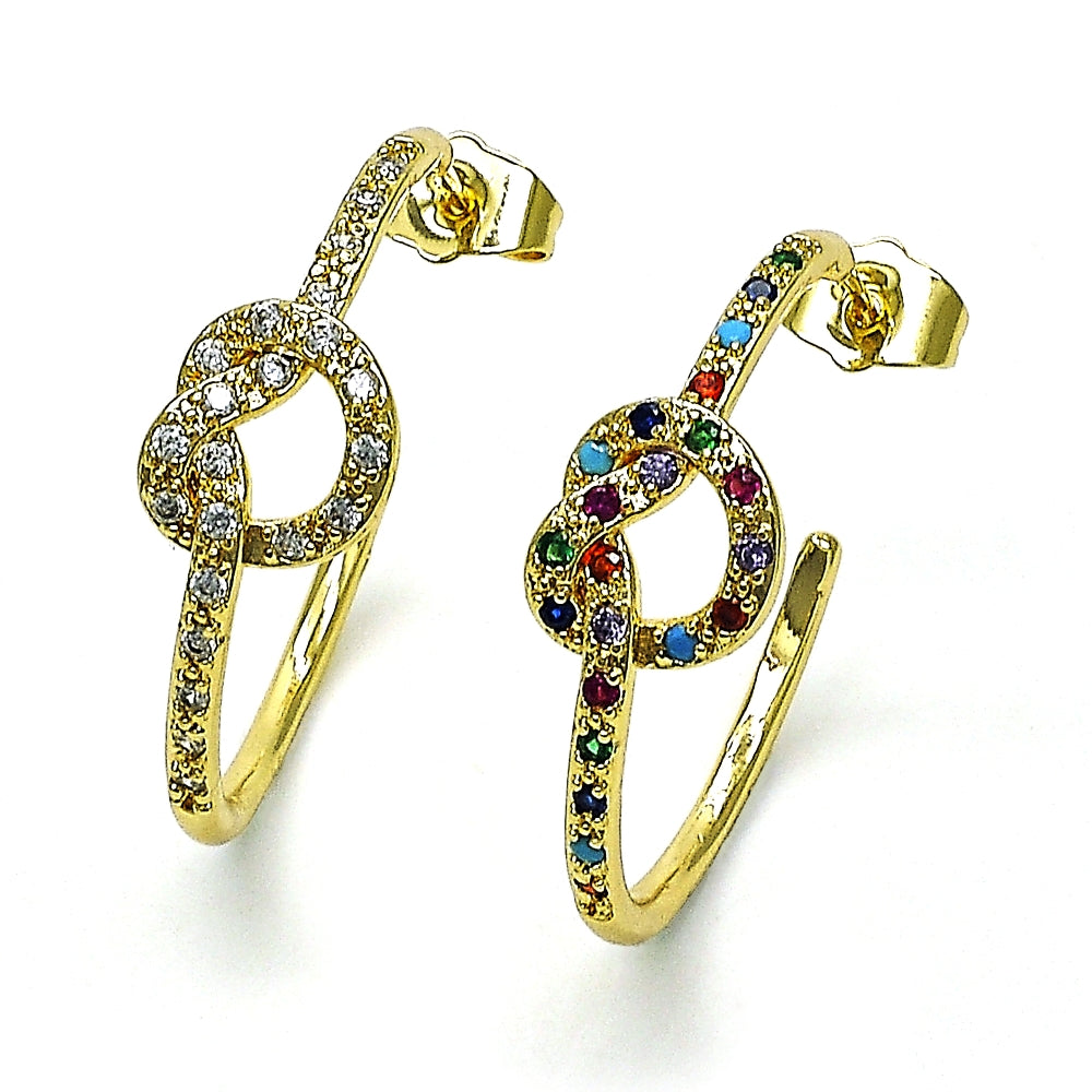 Oro Laminado Medium Hoop, Gold Filled Style Love Knot Design, with White Micro Pave, Polished, Golden Finish