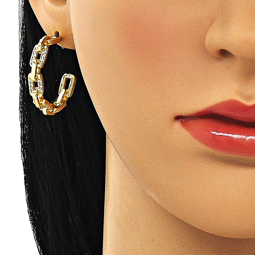 Oro Laminado Medium Hoop, Gold Filled Style Paperclip Design, with White Micro Pave, Polished, Golden Finish