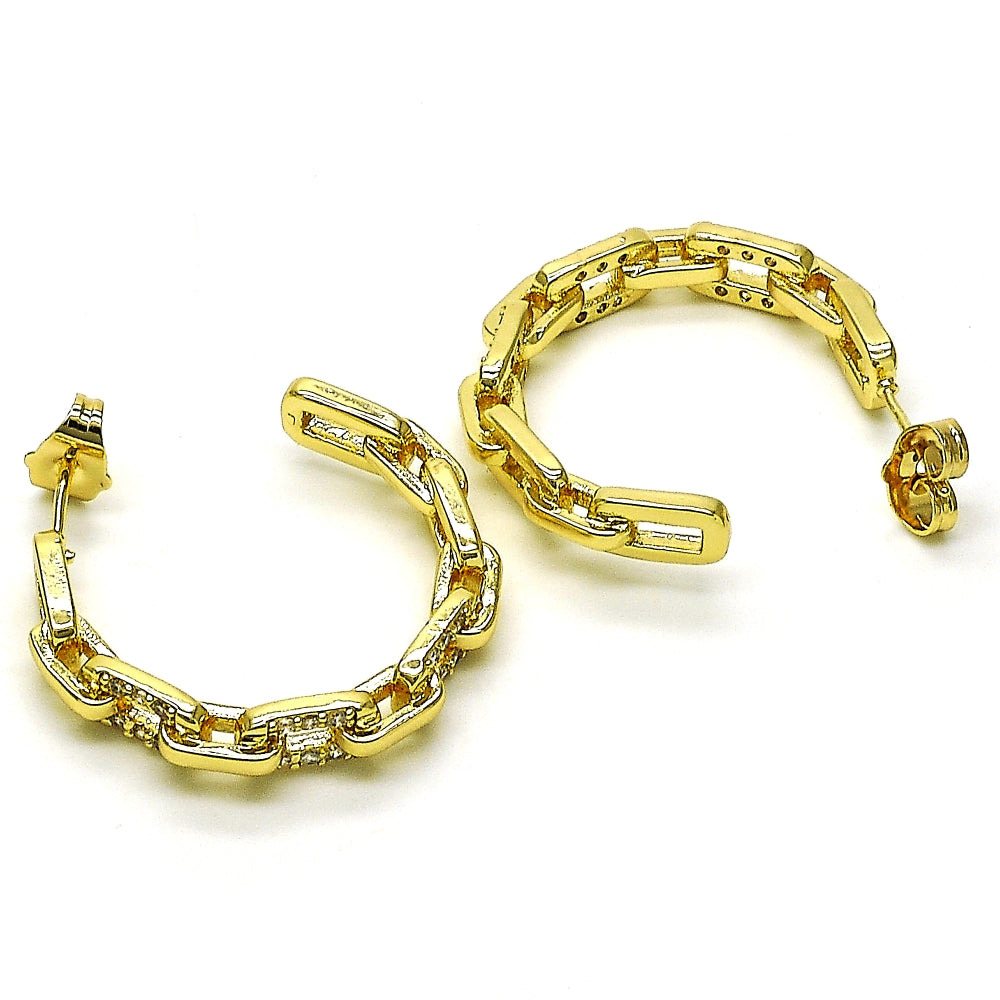 Oro Laminado Medium Hoop, Gold Filled Style Paperclip Design, with White Micro Pave, Polished, Golden Finish