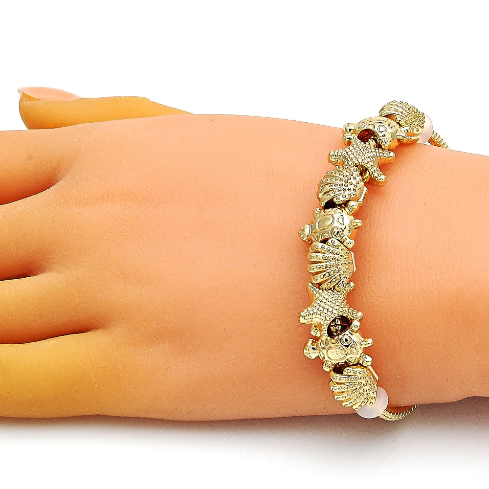 Oro Laminado Fancy Bracelet, Gold Filled Style Turtle and Shell Design, Polished, Golden Finish