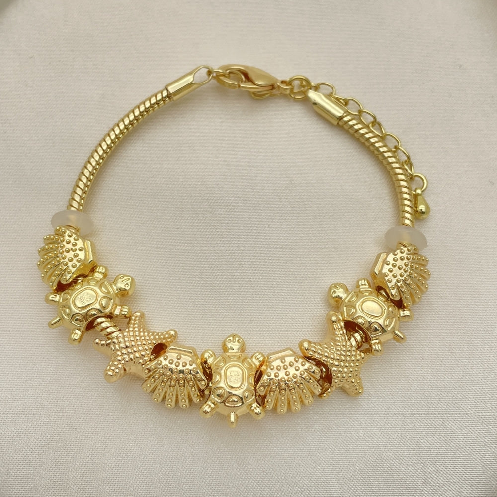 Oro Laminado Fancy Bracelet, Gold Filled Style Turtle and Shell Design, Polished, Golden Finish