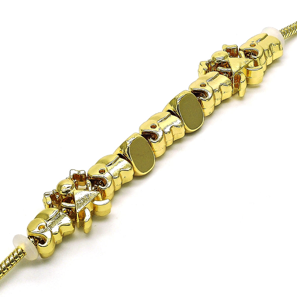 Oro Laminado Fancy Bracelet, Gold Filled Style Elephant and Little Girl Design, Polished, Golden Finish